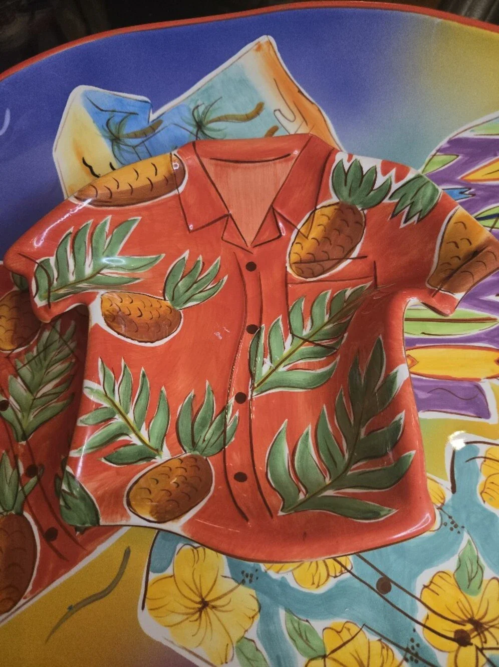Clay Art Handpainted Hawaiian Shirt Tropical Chip And Dip Set